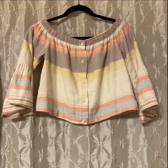 MOTHER Off the Shoulder Belle Top in Sweet Southern Trouble Pastel Stipe - Picture 12 of 13